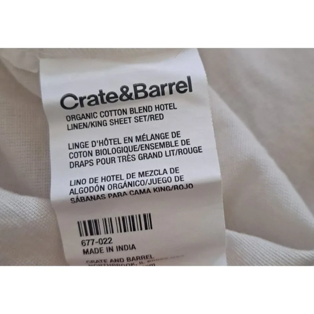 Organic Cotton Blend King Pillowcases Crate & Barrel White Red Stitch Trim